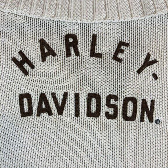 Vtg Y2K 2004 Harley Davidson Women 2X Chunky Knit Ivory Spell‎ Out Back Full Zip - Picture 13 of 15